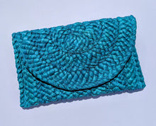 Load image into Gallery viewer, Xanadu Raffia Clutch Bag - Peacock Blue

