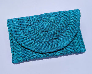 Xanadu Raffia Clutch Bag - Peacock Blue